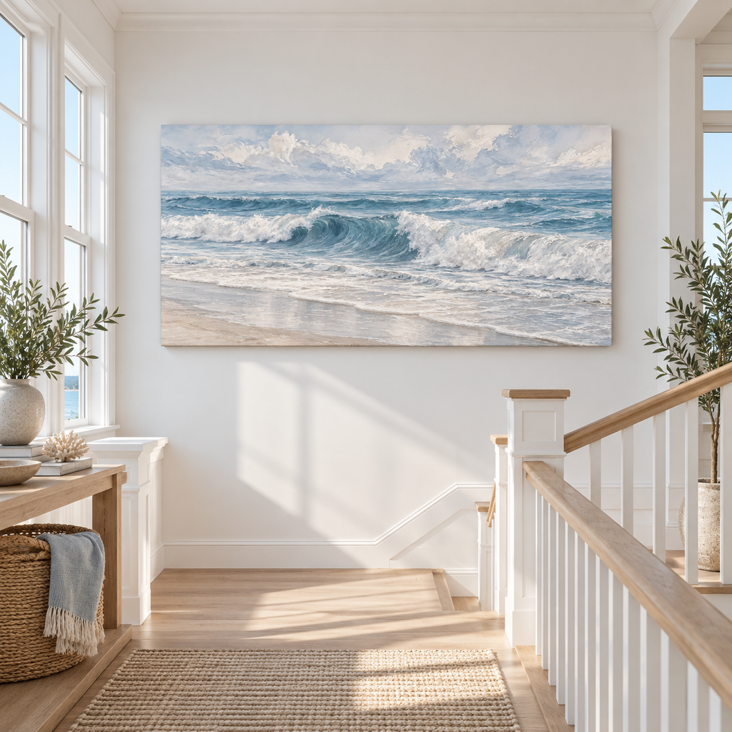 Coastal Rhythm – Blue Ocean Wave Canvas Wall Art