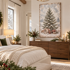 Vintage Snowy Christmas Tree & Gifts Canvas Wall Art