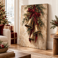 Antique Brass Christmas Bells & Evergreen Swag Canvas Wall Art