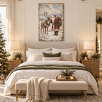 Vintage Santa & Reindeer in the Snow – Christmas Canvas Wall Art