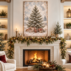 Vintage Snowy Christmas Tree & Gifts Canvas Wall Art