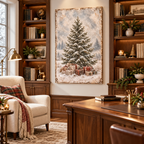 Vintage Snowy Christmas Tree & Gifts Canvas Wall Art