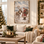 Vintage Santa & Reindeer in the Snow – Christmas Canvas Wall Art