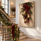 Antique Brass Christmas Bells & Evergreen Swag Canvas Wall Art