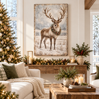 Vintage Reindeer Christmas Canvas Wall Art | Rustic Winter Décor