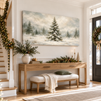 Snow-Laden Evergreen in a Misty Winter Field Wall Art