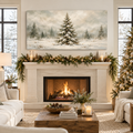 Snow-Laden Evergreen in a Misty Winter Field Wall Art