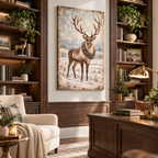 Vintage Reindeer Christmas Canvas Wall Art | Rustic Winter Décor