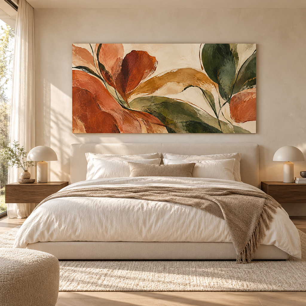 Terracotta Garden Abstract Botanical Canvas Wall Art – Earthy Olive & Rust