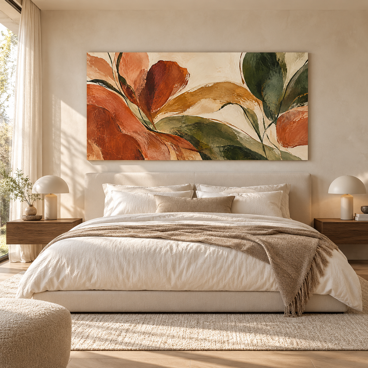Terracotta Garden Abstract Botanical Canvas Wall Art – Earthy Olive & Rust