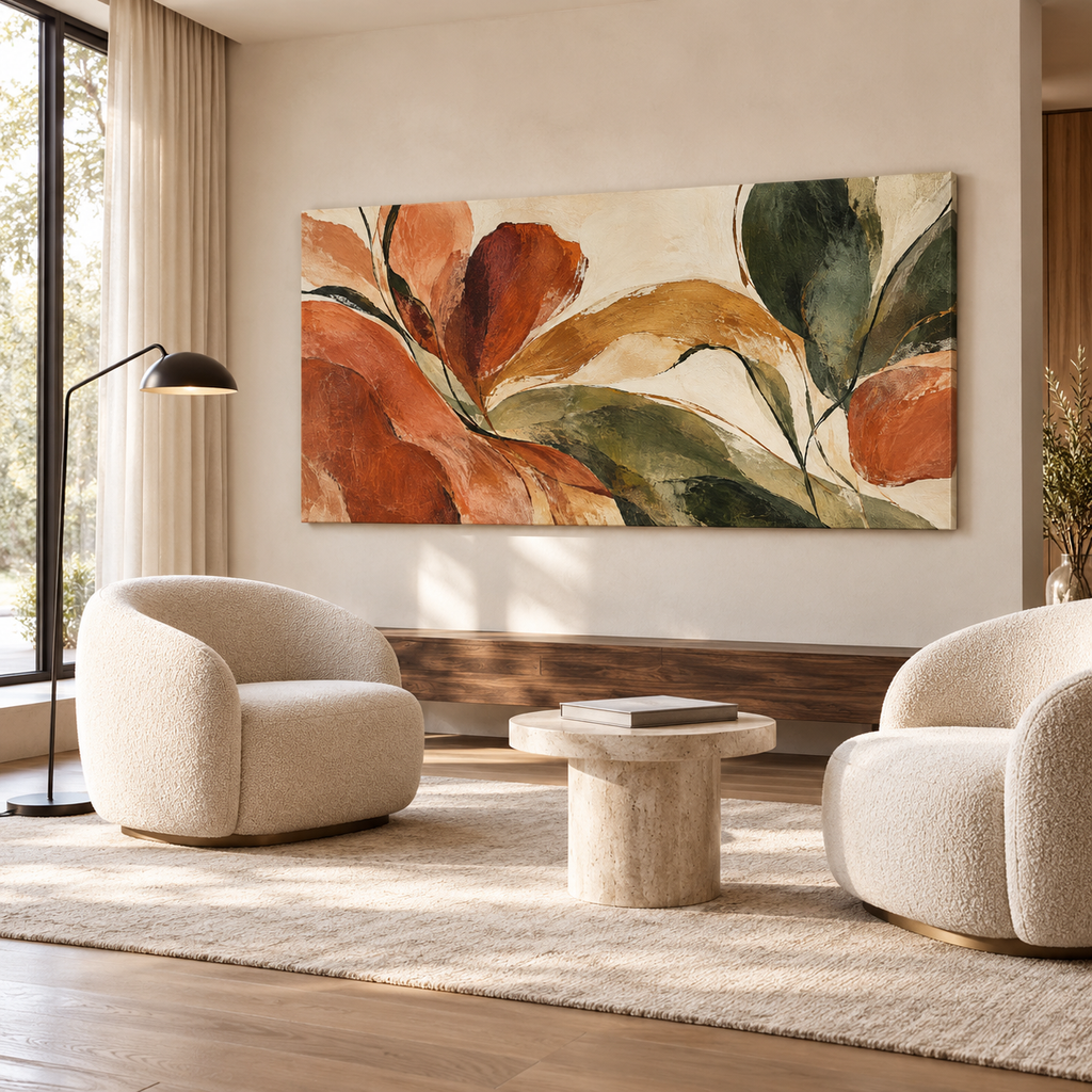 Terracotta Garden Abstract Botanical Canvas Wall Art – Earthy Olive & Rust