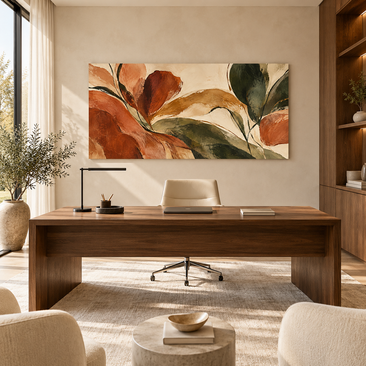 Terracotta Garden Abstract Botanical Canvas Wall Art – Earthy Olive & Rust
