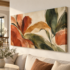 Terracotta Garden Abstract Botanical Canvas Wall Art – Earthy Olive & Rust