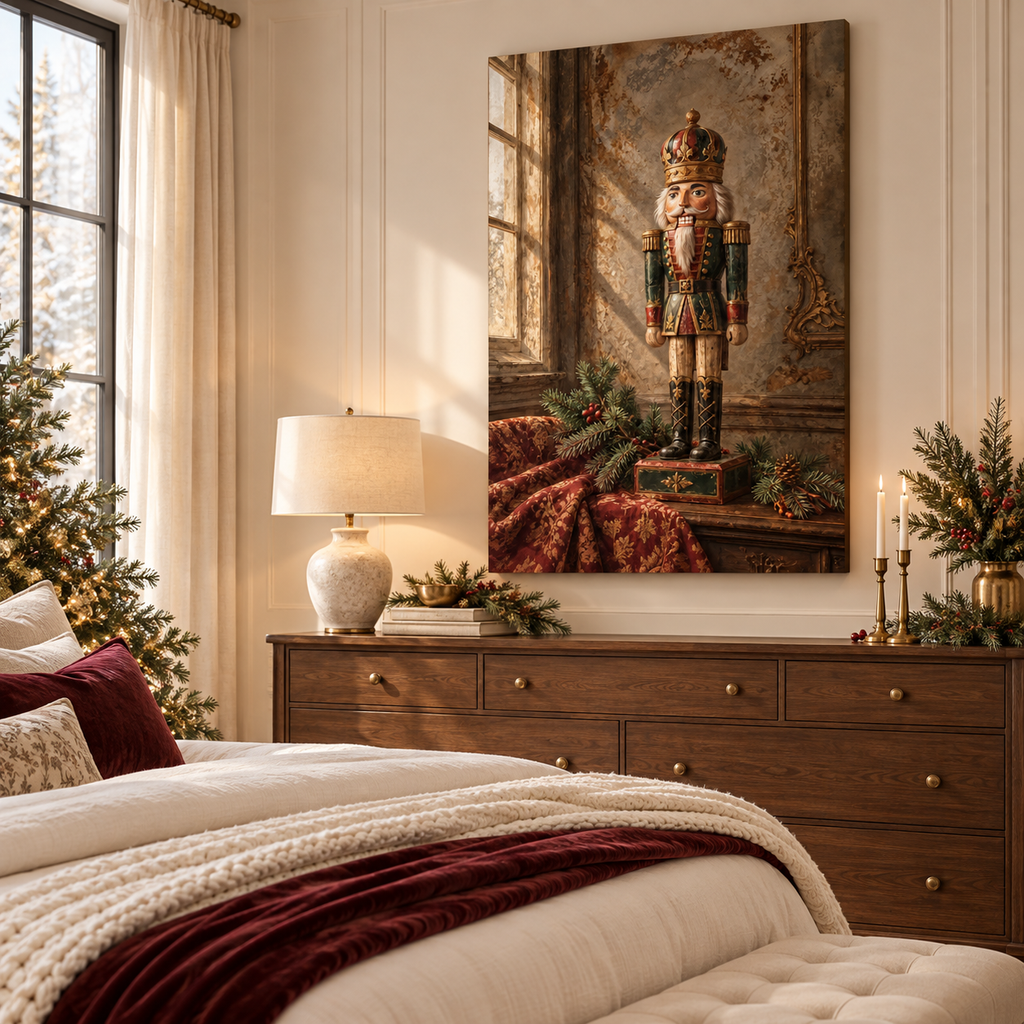 Vintage Nutcracker in an Old-World Parlor Christmas Canvas Wall Art