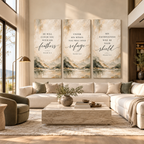 Psalm 91:4 Christian Canvas Wall Art Set of 3 – Feathers, Shield & Refuge