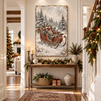 Vintage Christmas Sleigh Canvas Wall Art | Snowy Holiday Landscape