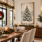 Vintage Snowy Evergreen Canvas Wall Art | Winter Pine Tree Landscape