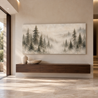 Misty Pine Forest Canvas Wall Art – Neutral Woodland Landscape