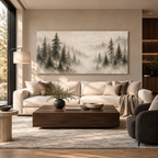 Misty Pine Forest Canvas Wall Art – Neutral Woodland Landscape