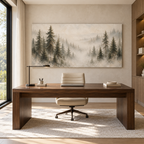 Misty Pine Forest Canvas Wall Art – Neutral Woodland Landscape