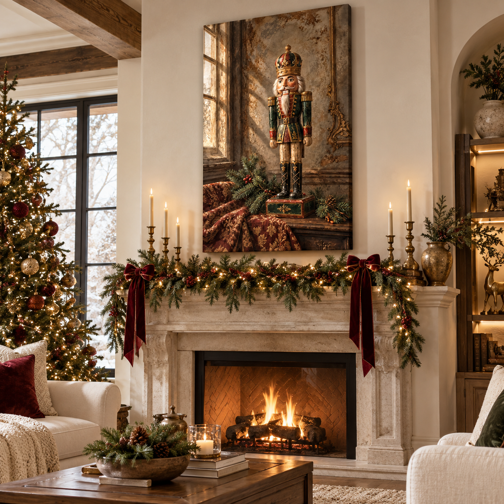 Vintage Nutcracker in an Old-World Parlor Christmas Canvas Wall Art