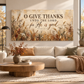Psalm 107:1 Fall Wall Art Canvas – Christian Fall Home Decor