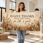 Psalm 107:1 Fall Wall Art Canvas – Christian Fall Home Decor