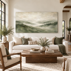Misty Green Mountains Canvas Wall Art – Serene Sage Landscape