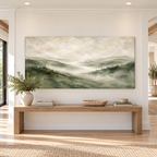 Misty Green Mountains Canvas Wall Art – Serene Sage Landscape