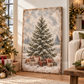 Vintage Snowy Christmas Tree & Gifts Canvas Wall Art
