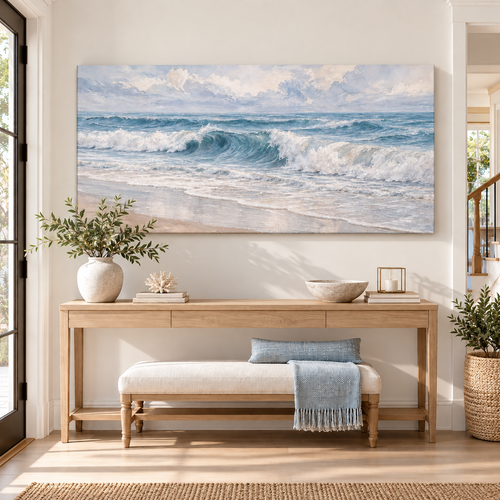 Coastal Rhythm – Blue Ocean Wave Canvas Wall Art