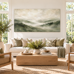 Misty Green Mountains Canvas Wall Art – Serene Sage Landscape