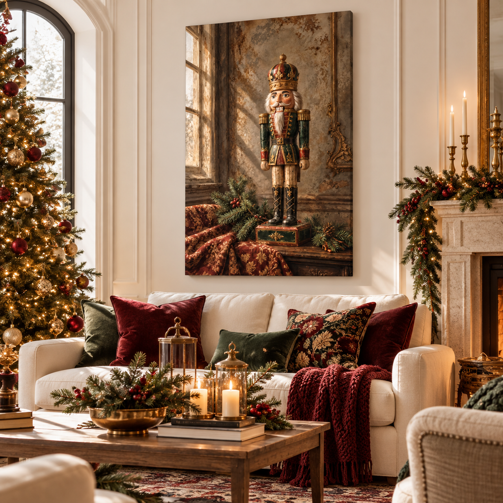 Vintage Nutcracker in an Old-World Parlor Christmas Canvas Wall Art