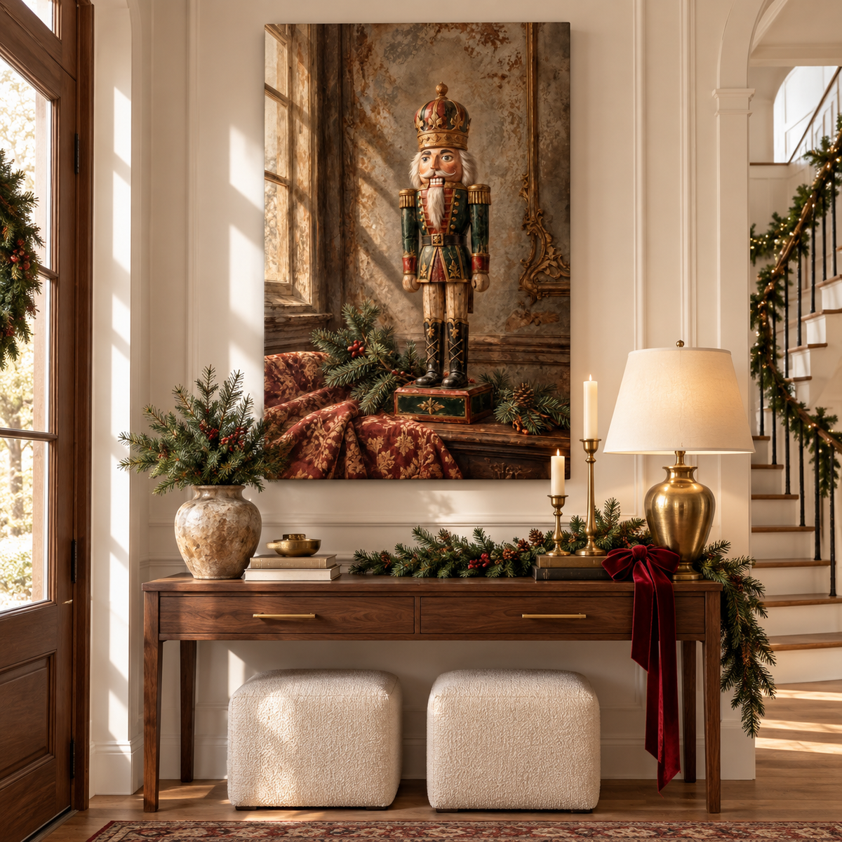 Vintage Nutcracker in an Old-World Parlor Christmas Canvas Wall Art