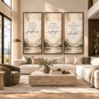 Psalm 91:4 Christian Canvas Wall Art Set of 3 – Feathers, Shield & Refuge