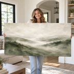 Misty Green Mountains Canvas Wall Art – Serene Sage Landscape
