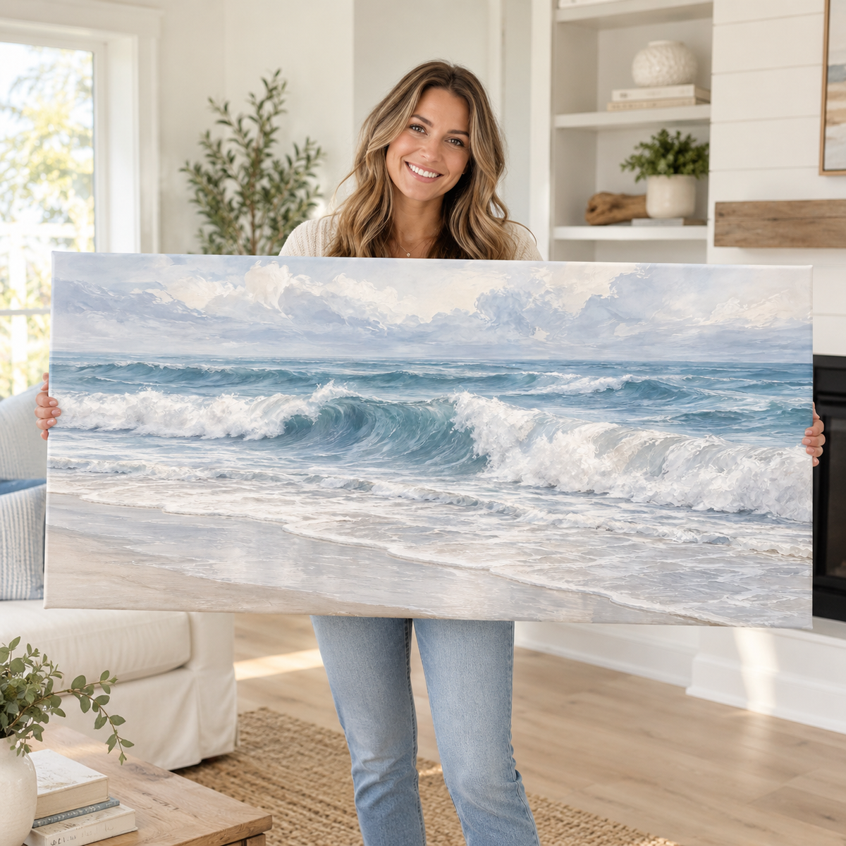Coastal Rhythm – Blue Ocean Wave Canvas Wall Art